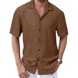 PLEPAN Mens Tee Shirts Casual Stylish Summer Shirts Classic Crochet Vintage Polo Shirts Lightweight US 50 XXL Dark Brown