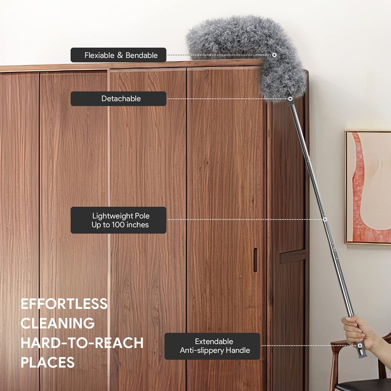 DELUX Microfiber Feather Duster,7 PCS Reusable Bendable Washable Cobweb Duster