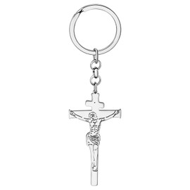 RAIDIN Stainless Steel 18K Gold Silver Plated Jesus Charms Key Chain Cross Christian Gifts for Men Women Car Handbag Key Decorations, Silver-167