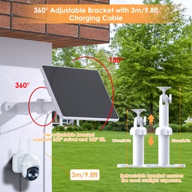 6W Solar Panel for Security Camera,Solar Panels with Micro USB & USB-C Port for DC 5V Outdoor Camera,Solar Charger for Rechargeable Battery Camera,IP65 Waterproof,360° Adjustable Mount,9.8ft Cable