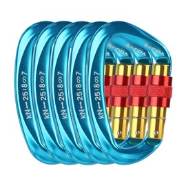 XINDA Screwgate Locking Carabiner Clip - Professional Rock Climbing Carabiner Screw Lock,Heavy Duty Carabiners for Climbing,Mountaineer,Hammock,Camping,Outdoor Equipment (5 pcs Blue)