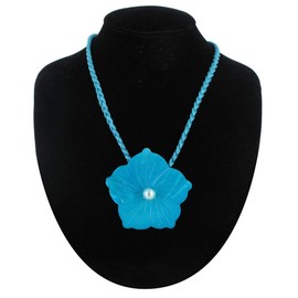 Necklace Pendant Pearl Large Flower Satin Cord Blue Necklace for Women