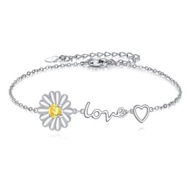 JBAERD Daisy Bracelet Sterling Silver Daisy Link Bracelet Flower Jewelry Gifts for Women Mom