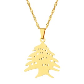 Liban Pendants Necklaces for Women - Lebanese Cedar Jewelry - Jewelry Lebanon Map - Eastern Rite Church Maronite Cross Symbol (Gold, 17.7 Inches)