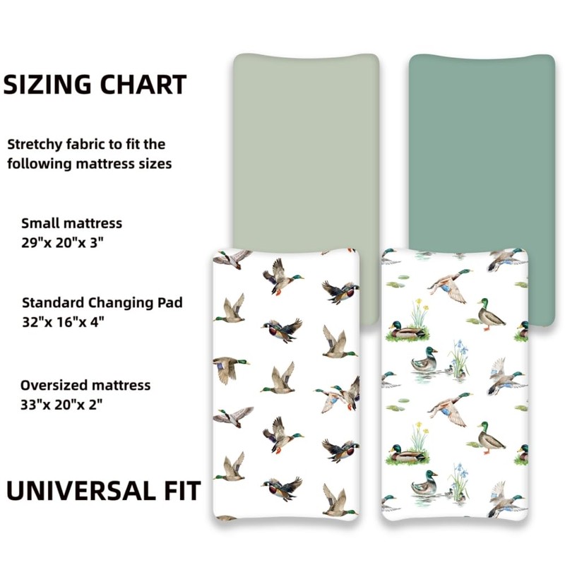4 Pack Mallard Duck Baby Changing Pad Covers Neutral Unisex