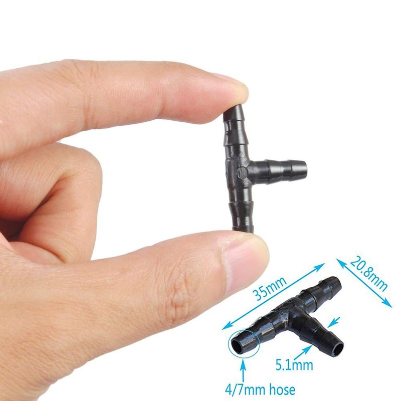 Kalolary 100pcs 1/4" Universal Barbed Tee Fittings, Barbed Connectors Drip