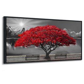 Framed Black and White Red Tree Wall Art for Living Room Canvas Print Picture Large Red Tree Landscape Modern Artwork for Bedroom Office Home Wall Decor With Frame 29X58inch