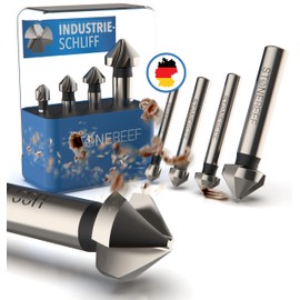 Countersink Set of 4 [6.3, 8.3, 10.5, 16.5 mm] HSS Countersink for Metal and Wood - Metal Countersink, Wood Countersink - Extra Sharp Thanks to Industrial Cut - Fits in Standard Drill Chucks -