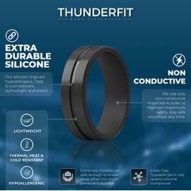 ThunderFit Silicone Wedding Rings For Men, Beveled Brushed Top Edges 6.35mm Wide 2mm Thick - 1/4/7 Variety Multipack - 1 Ring (12.5-13 (22.2mm))