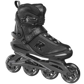 ROCES Men's Icon Outdoor Breathable Fitness Comfort 4 80mm Wheels Racing Inline Skates with Memory Buckle, Easy Entry Boots, Glass Fiber Reinforced Shell & Frame, Black/Dark Charcoal, 12