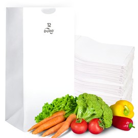 Duro 12# Large White Paper Lunch Bags 100 Count, Bulk Disposable Paper Lunch Sacks, SOS Bags for Bread, Bagel, Deli & Restaurant Takeout or Delivery - 7.06 x 4.50 x 13.75 Inches