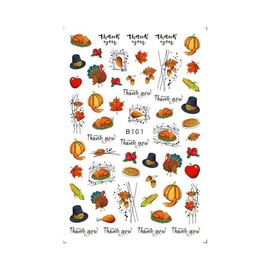 Generic Autumn Leaf Nail Decal Sticker Turkey Thanksgiving Pumpkin Maple Fruit Stickers B101 Nail Wraps Stickers Manicure Supplies for Women Nails Full Long Lasting Easy Apply and Remove