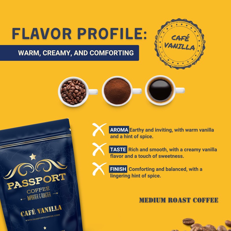 Passport Coffee Cafe Vanilla - Medium roast blend from Colombia