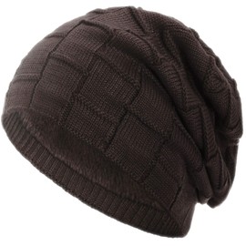 Compagno Warm Lined Beanie Winter Hat - Braided Design, Plain Colour or Mottled - One Size - brown