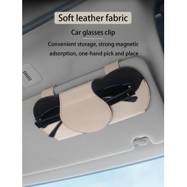 HABONG Leather Car Glasses Holder, Car Visor Leather Glasses Case with Magnetic Clip, Car Interior Visor Accessories, Visor Accessories Glasses Holder Glasses Organizer (Black)