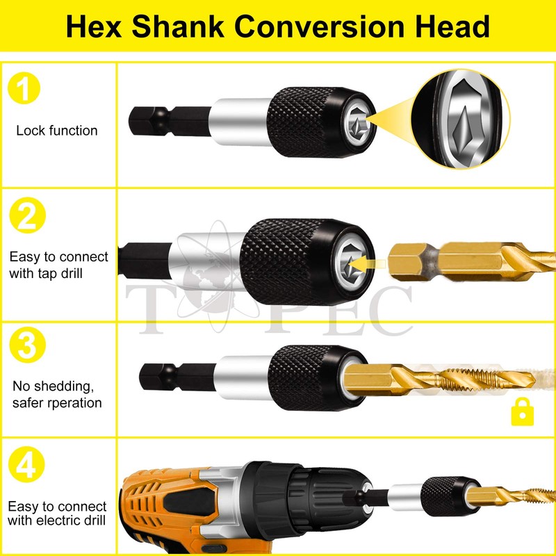 TOPEC Tap Bit Set, 3-in-1 HSS Titanium Coated Combination Drill