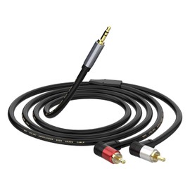 Cable de 3,5 mm a RCA de 3,3 pies, ángulo recto de 90 grados, 2RCA macho a 3,5 mm TRS macho Y divisor de audio estéreo compatible con smartphones, MP3, tabletas, altavoces, HDTV, 3.3 pies/1 m