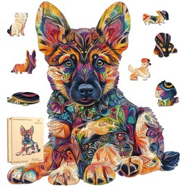 Wooden Puzzle for Adults 500 Pieces,Unique Shaped German Shepherd Puggy Jigsaw Puzzles for Adults and Kids,Best Gifts for Puzzle Lovers,18.42x17.3 Inches