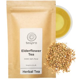 Teapro Premium Elderflower Tea 100g | Sambucus Nigra Dried Elderflower Loose Leaf Tea | Elderberry Flower Tea | Natural Caffeine-Free Herbal Tea