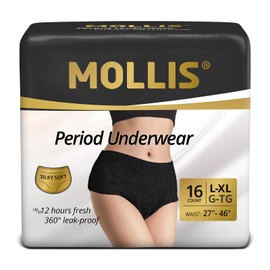 MOLLIS Disposable Period Underwear for Women, Postpartum Panties, Maternity Knickers Heavy Flow Leak Proof, Black (Large/XLarge, Count, 16)