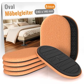 RUSIDO Pack of 8 oval heavy furniture gliders, 240 x 146 mm, reusable and gliders for protecting hardwood floors and carpet surfaces, protection against scratches and noise