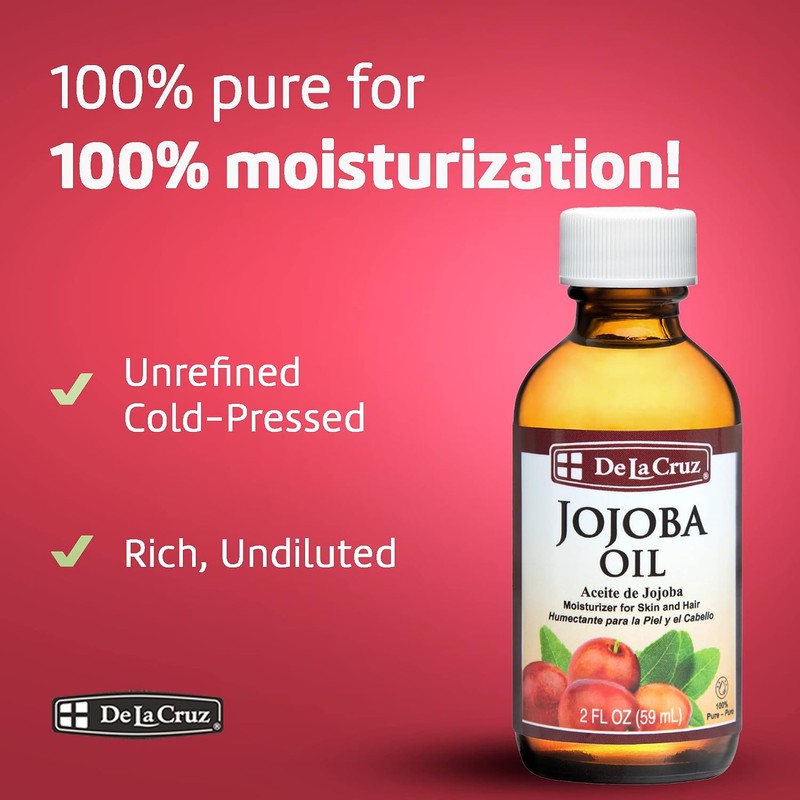 De La Cruz Pure Jojoba Oil, Expeller-Pressed, Hexane-Free, Non-GMO, Bottled