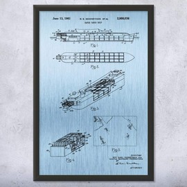 Framed Cargo Ship Print, Longshoreman Gift, Harbor Master, Dock Worker Gift, Ship Blueprint, Shipping Decor, Sailor Gift Blue Steel (8x10)