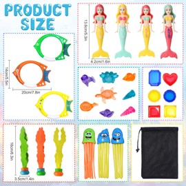 Spetsbst Pack of 28 Diving Toys for Children, Diving Animals Mermaid Diving Rings for Children, Diving Ring, Pool Diving Toy, Pool Training and Underwater Game