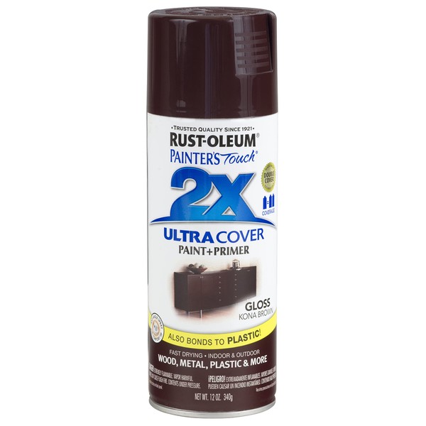Rust-Oleum 249102 Painter's Touch 2X Ultra Cover Spray Paint, 12 oz, Gloss Kona Brown