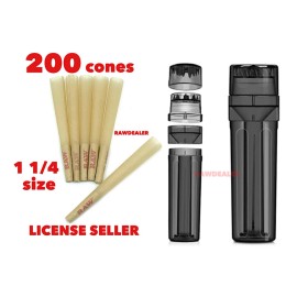 RAW 1 1/4 Size classic Cone(200PK)+cone filler grinder storage 3 in 1
