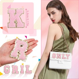 MXCOIRTP Self-Adhesive Chenille Letters Patches, 26PCS Pink Letter Stickers on Patches Varsity Letter Patches for Clothing Jackets Backpacks Hats Repair Alphabet Embroidered Applique