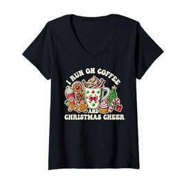 Womens I Run On Coffee And Christmas Cheer Gifts For Men Women Kid V-Neck T-Shirt