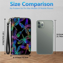 BREIDMKFM Womens Wallet PU Leather Wristlet Wallets for Women, Large Capacity Lady Fashion Wallet Card Holder Zipper Wallet with RFID Blocking Phone Wristlet Purse, Colorful Dragonflies