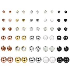 EUJEBEDA 30 Pairs Assorted Multiple Earrings for Women Girls Teens Crystal Beads Ball Piercing Statement Bar Stud Earrings Set, Crystal