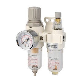 WeiTeng 1/4" NPT Compressed Air Filter Regulator Comb, 5 Micron Brass Filter, Semi-Auto Drain, Polycarbonate Bowl ，0-145 PSI Gauge,for Industrial Pneumatic Systems & Air Compressors