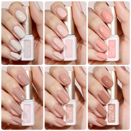 GAOY Nude Pink Gel Nail Polish Set, 6 Neutral Colors Beige Skin Tone Soak Off UV Light Cure Gel Polish Kit for Salon and Nail Art DIY at Home