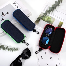 Newellsail 3 Pack Denim Fabric Glasses Case Fashion Hard Glasses Case Portable Travel Glasses Bag with Zipper, 3 colours