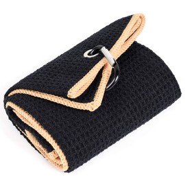 Mile High Life Tri-Fold Golf Towel, Premium Microfibre Fabric, Waffle Pattern, Heavy Duty Snap Hook, 14 Colour Options (Black/Yellow)