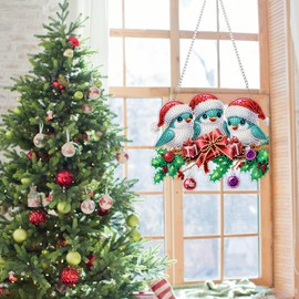 Christmas Diamond Art Hanging Kits for Adults, Birds Diamond Painting Pendant Kits, DIY Acrylic 5D Special Shaped Crystal Diamonds Gem Art Painting Ornament for Home Wall Decor Gift