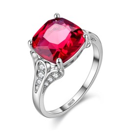 Uloveido Women's Solitaire Square Cut Rings Red Cubic Zirconia Platinum Plated Promise Ring Party Costume Jewelry (Size 7) Y146