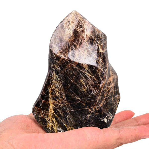 AMOYSTONE Black Moonstone Flame Shaped Towers Large Healing Crystal Stone Home Decor 1.5-2.2LBS