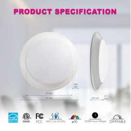 7.5-inch Flush Mount Ceiling Downlight 8 Pack, 15W LED Dimmable Disk Lights, 1050 lumens Warm White 3000K CRI90 110W Equivalent Downlight, ETL Wet Certificated Low Profile Ceiling Light