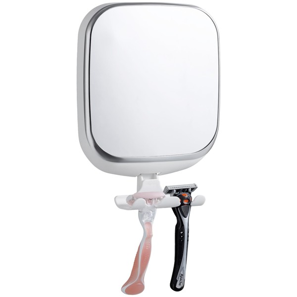 TAILI Shower Mirror Anti Fog with Razor Holder, Shaving Mirror with Powerful Suction Cup NO-Drilling & Removable, Fogless Mirror Suction Shatterproof & Waterproof Wall Mounted(White)