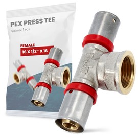 T-Piece PEX Press Fitting 16 x 1/2 Inch x 16 Internal Thread with Sealing Rings Oring for Aluminium Composite Pipe, Multilayer Composite Pipe, Heating Sanitary Systems, Drinking Water Installation,