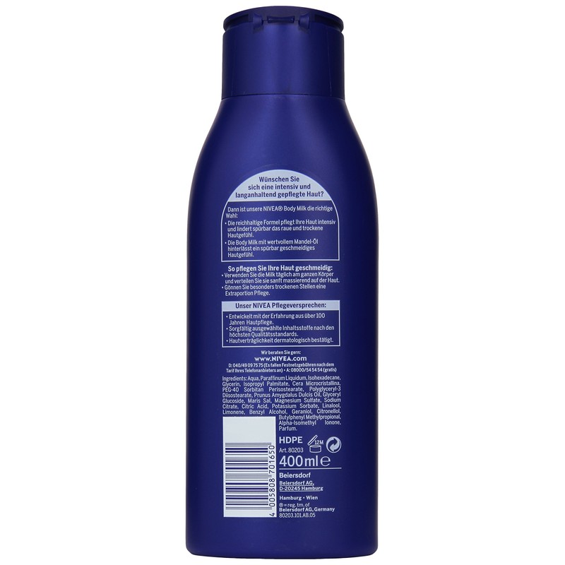 NIVEA Body Milk, 400 ml Bottle, Rich Body Milk