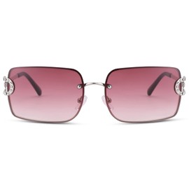 Pro Acme Trendy Rectangle Rimless Sunglasses for Women Men Vintage Fashion Sun Glasses Hip Hop Shades 2000S (Silver Frame|Red Lens)