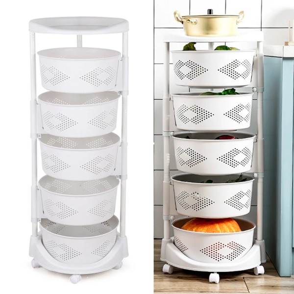 5 Layer Kitchen Rotating Organizer Rack Fruit Vegetable Storage Basket