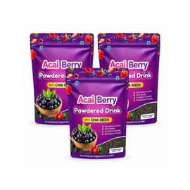 3 Packs Acai Berry Powdered Drink with Chia Seeds – Super Berry Blend with Acai, Cranberry & Strawberry – Easy-Mix Daily Beverage Powder, Smooth Fruity Taste (28g per pack)