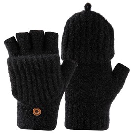 Bodvera Winter Fingerless Gloves Mittens for Women Warm Knitted Gloves Convertible Mittens Flap for Texting Driving