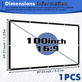 WANDGU 100 Inch 16:9 HD 4K Projection Screen: Projector Screen, HD Foldable Projector Screen, Outdoor Projection Screen, Portable Foldable, Projector Screen for Wall Mounting for Home, Office